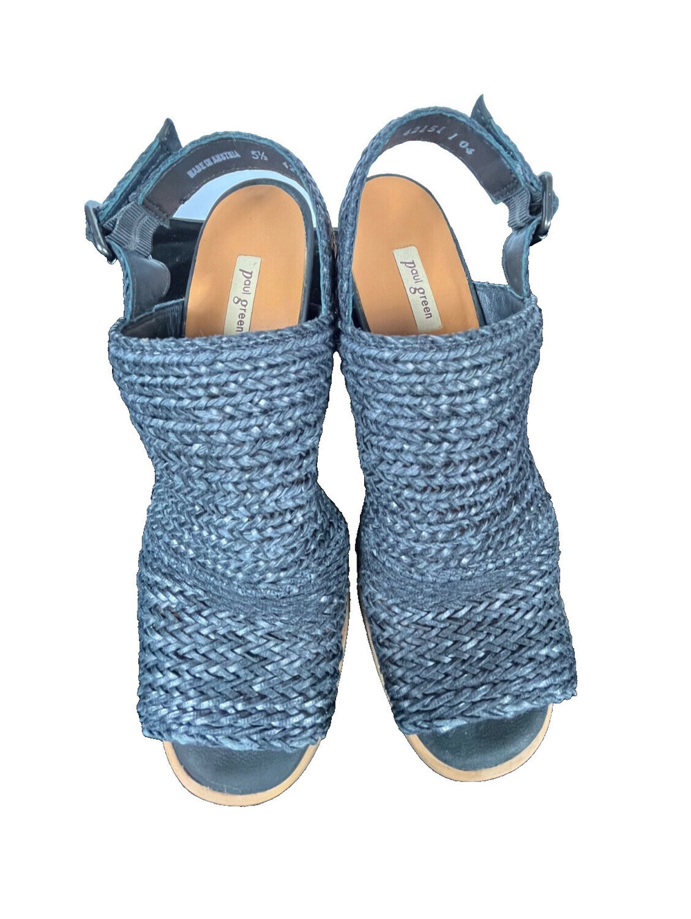 Paul Green Lovely Woven Leather Navy Peep Toe Sandal Size UK 5.5 (US Women's 8)